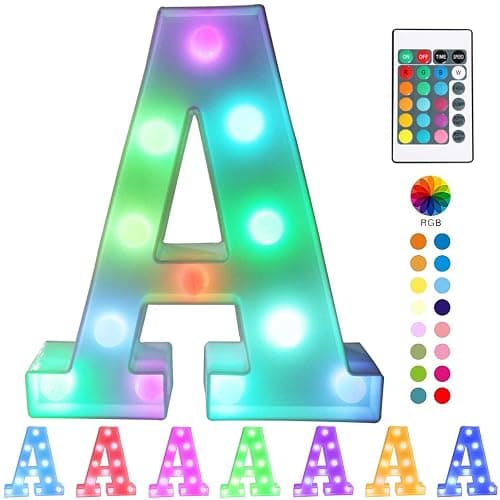 Pooqla Colorful LED Marquee Letter Lights with Remote โ Light Up Marquee Signs โ Party Bar Letters with Lights Decorations for the Home - Multicolor A - Image 1