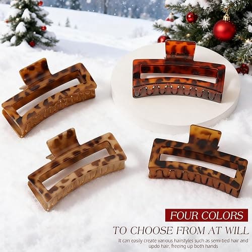 4 PCS 5 Inch Extra Large Claw Clips for Women, Tortoise Shell Jumbo Claw Clips for Thick Long Curly Hair, Rectangle Strong Hold Hair Clip, Non-slip Square Durable Hair Accessories, Christmas Gifts thumbnail 4