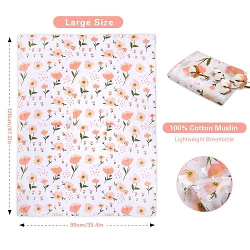 Muslin Car Seat Cover for Babies, Metplus Breathable Infant Carseat Cover Lightweight Baby Carrier Cover for Girls Boys, Fit Spring Summer/Hot Days/Warm Weather, Pink Floral thumbnail 3