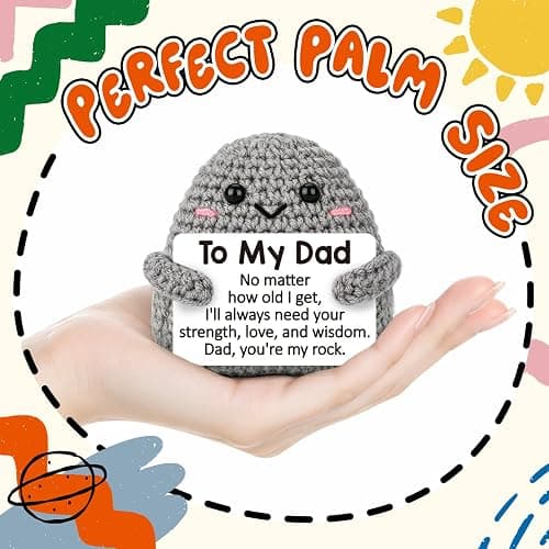 Mini Funny Dad Gifts from Daughter Son Wife Crochet Stone Decor, Birthday Gift Ideas for Bonus Step Dads Father Daddy Presents, Dad You are My Rock Sentimental Handmade Decoration thumbnail 3