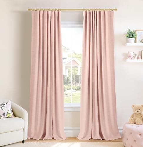 INOVADAY 100% Blackout Curtains for Bedroom, Black Out Curtains 84 Inch Long, Clip Rings Linen Blackout Drapes, Thermal Insulated Room Darkening for Living Room, 2 Panels - Blush Pink,W50xL84 - Image 1