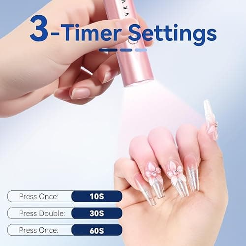 Makartt Handheld Mini UV Nail Lamp Pearl Pink LCD 2 Timer USB | Rechargeable with LCD Display, Cures Gel Polish & Glue, Fast Drying, Ideal for Home & Salon thumbnail 4