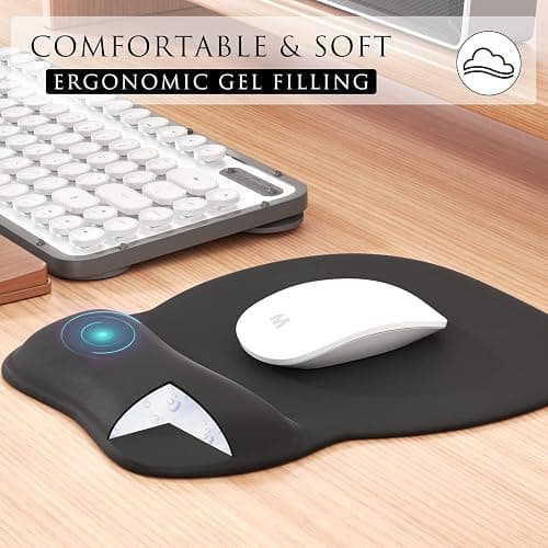 MROCO Ergonomic Mouse Pad with Gel Wrist Rest, Smooth Wrist Support Surface, Non-Slip PU Base for Pain Relief, Comfortable Mousepad for Computer, Laptop, Office & Home, 9.4 x 8.1 in, Black thumbnail 4
