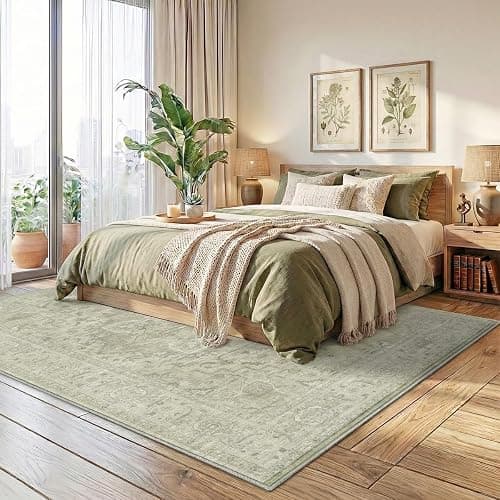 Homemate Washable Rug 8x10 Area Rugs - Vintage Faux Wool Rugs for Living Room Bedroom Dining Room - Non Slip Foldable Carpet Indoor Area Rug for Home Decor（8'x10', Green thumbnail 9