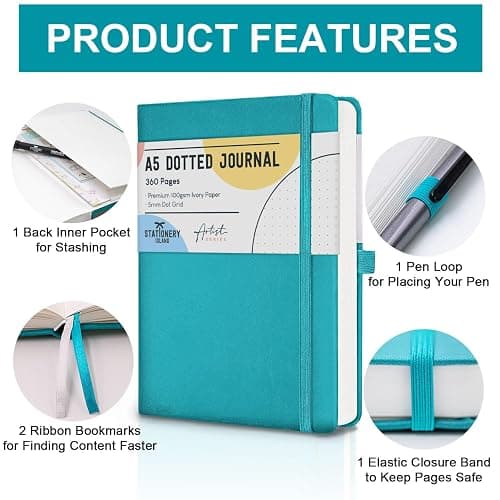 STATIONERY ISLAND Taccuino Puntinato A5, Bullet Dotted Journal Puntinato 360 pagine, Notebook Quaderno Appunti a pois Carta Spessa da 100gsm, Copertina Rigida, Portapenne, Tasca Interna, 2 Segnalibri thumbnail 6