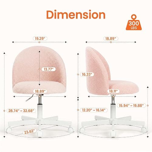 NEO CHAIR Office Vanity Chair with Wheels Comfy Desk Chair for Girls Cute Computer Small Armless Adjustable Height Swivel for Home Bedroom Task (Pink) thumbnail 2