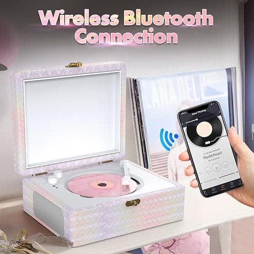 CD Player Portable with Speakers Bluetooth Desktop Knit Retro CD Player for Home Rechargeble Battery Small Vintage CD Player with Bluetooth Input, USB Playback, AUX in, Headphone Jack, Remote Control thumbnail 4