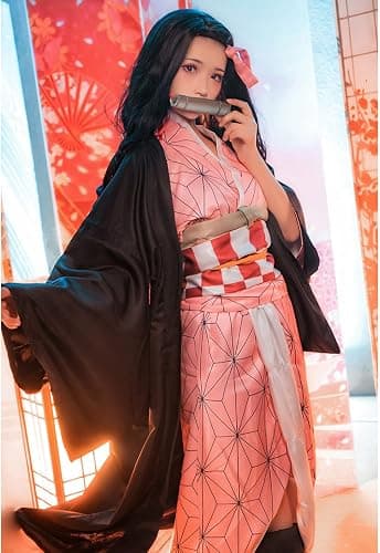 UQJE Kids Kamado Tanjir Cosplay Costumes Anime Tanjir Cosplay Outfit Halloween Kimono Set thumbnail 4