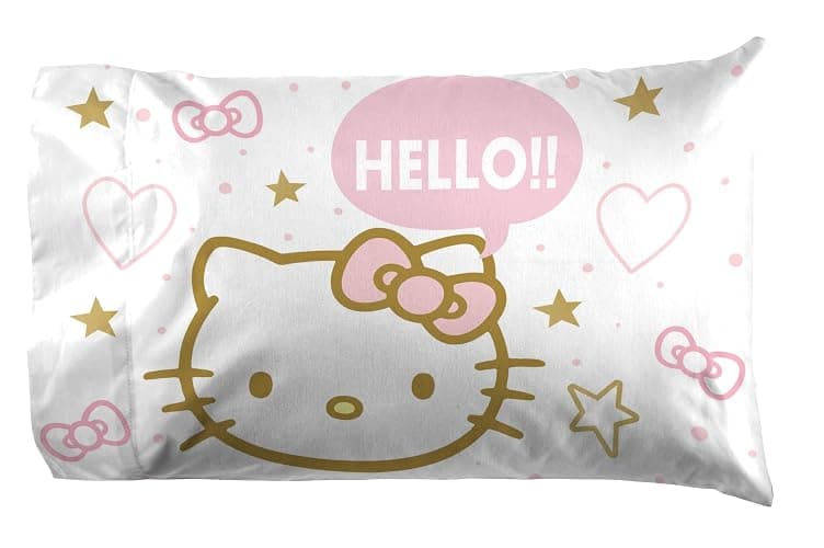 Jay Franco Sheet Set with Fitted, Flat Sheets & Pillow Cover - Ultra-Soft Bedding with Pillowcase for Room Decor, Pink - Hello Kitty, 4 Piece Full thumbnail 4