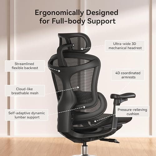 SIHOO Doro C300 Ergonomic Office Chair with Ultra Soft 3D Armrests, Dynamic Lumbar Support for Home Office Chair, Adjustable Backrest Desk Chair, Swivel Big and Tall Computer Chair Black thumbnail 4