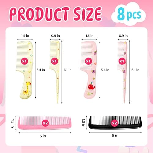 Cute Baby Hair Comb Set for Girls - 8Pcs Tooth Comb & Rat Tail Comb for Toddlers, Kids - Mini Plastic Travel Comb for Detangling, Styling, Parting - Anti-Static for Wet/Dry Hair thumbnail 2