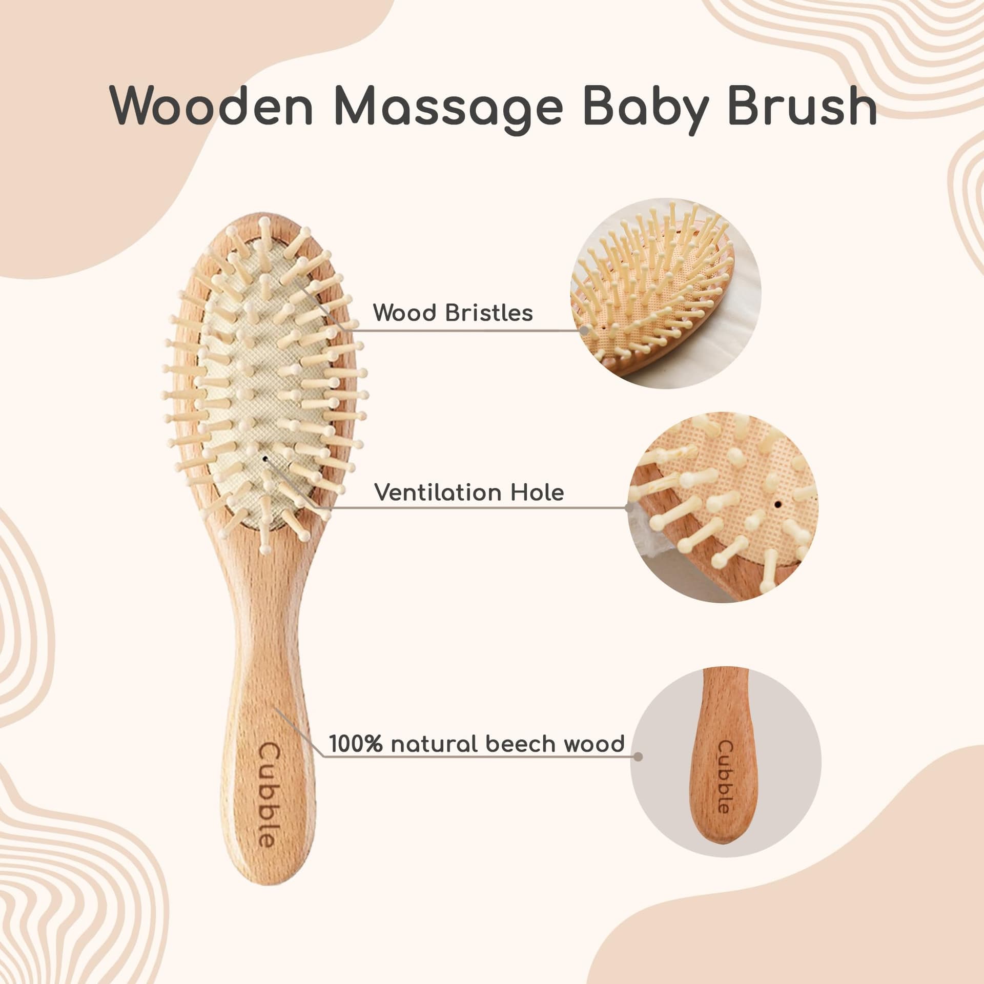 Wooden 100% Natural Goat Hair Brush and Comb Set for Newborns and Toddlers thumbnail 6