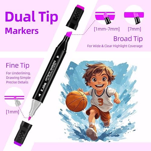 K.CINE 80 Colors Alcohol Markers for Adult Coloring Books, Dual Tip Art Markers with Brush Tip & Chisel Tips for Coloring, Illustrations, Drawing, Sketching with Carrying Case thumbnail 3