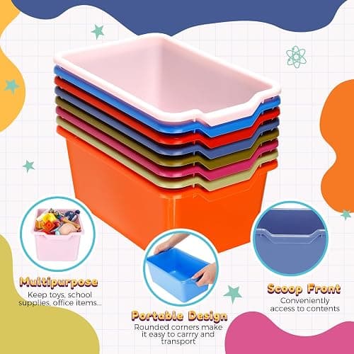 Dandat 16 Pcs Plastic Book Bins for Classroom Library Cubby Bins Scoop Front Stackable Toy Storage Tubs Containers for School Office Home Nursery Playroom Organization(Vintage Color) thumbnail 3