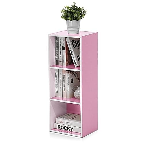 Furinno LUDER Book Shelf, 3-Cube Bookshelf, Bookcase with Open Shelves, 9.3 x 12 x 31.5, for Living Room, Bedroom, Home Office, White/Pink thumbnail 5