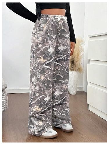 SOLY HUX Girl's Camo Wide Leg Pants Drawstring Waist Baggy Sweatpants with Pocket thumbnail 3