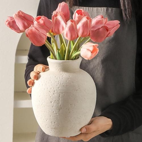 Vanselia Ceramic Flower Vase Home Decor - Farmhouse Table Vases Rustic Vintage Living Room Kitchen Bedroom Decorations for House Book Shelf Office Coffee Desk Dining Fireplace (7.4" Rustic) thumbnail 3