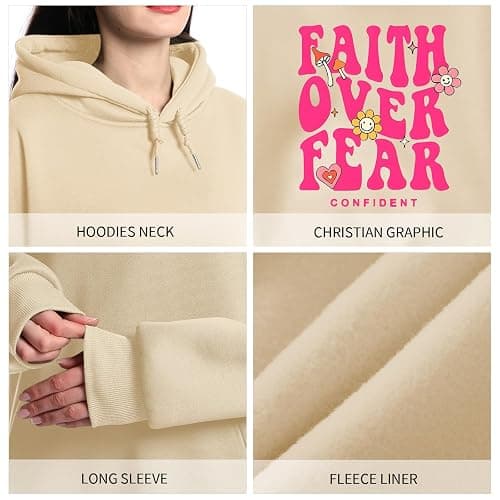 Lubpow Girl's Faith Over Fear Hoodie Christian Religious Inspirational Sweatshirt for Teen Girls Cute Cartoon Graphic Hoodies thumbnail 6