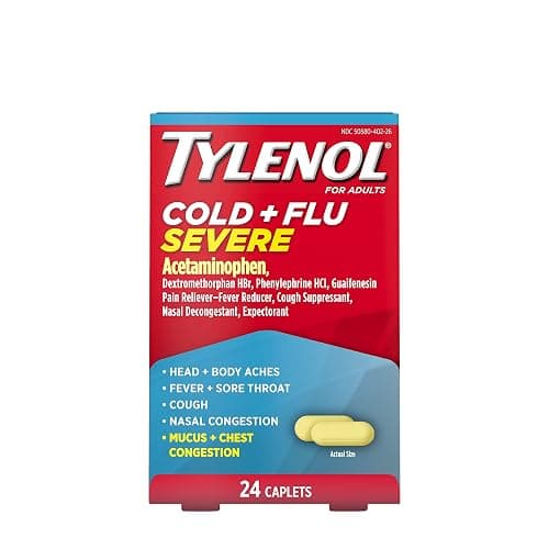 Tylenol Cold + Flu Severe Medicine Caplets for Fever, Pain, Cough & Congestion, 24 ct. - 24 Count (Pack of 1) - Cold + Flu - Caplets thumbnail 2