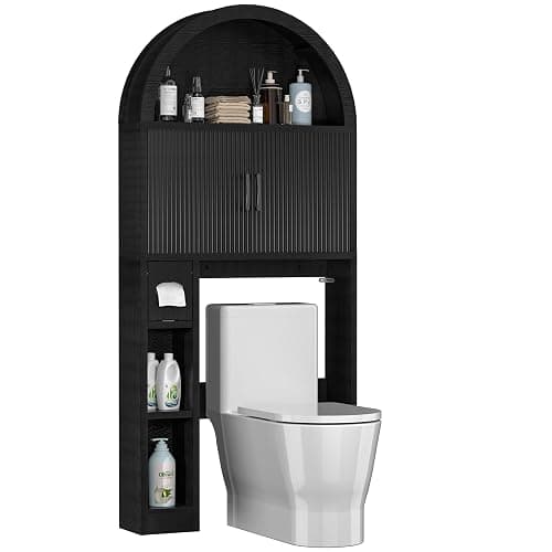 OUTGUAVA Over The Toilet Storage Cabinet, Bathroom Organizer Over Toilet, Arched Storage Organizer Cabinet with Anti-Tip Device and Adjustable Shelf for Washroom Laundry and Restroom, Black thumbnail 7