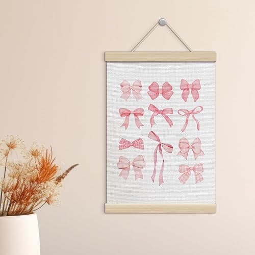 Coquette Pink Bow Wall Art Poster Hanger with Wooden Frames, Bow Room Paintings Wall Decor，Pink Canvas Prints Decor Framed for Bedroom Bathroom Dorm Living Room, 12x16 Inch /24 thumbnail 3