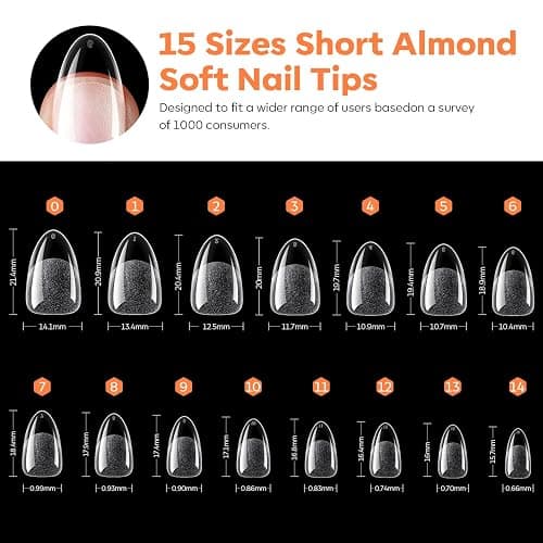 Modelones Almond Nail Tips, 40 Grit Pre-Etched Half Matte Short Almond | 15 Sizes Clear Fake Soft Gel Nails Tips Full Cover Acrylic Gel Kit Press On Nails for Extension Manicure DIY Salon 240Pcs thumbnail 6