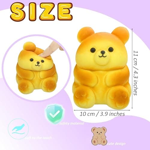 funnysquee Cute Bear Squishies Toy Super Soft Slow Rising Animal Bears Bread Birthday Gift for Kids,Kawaii Stress Relief Squeeze Toy (Cute Bear Bread) thumbnail 2