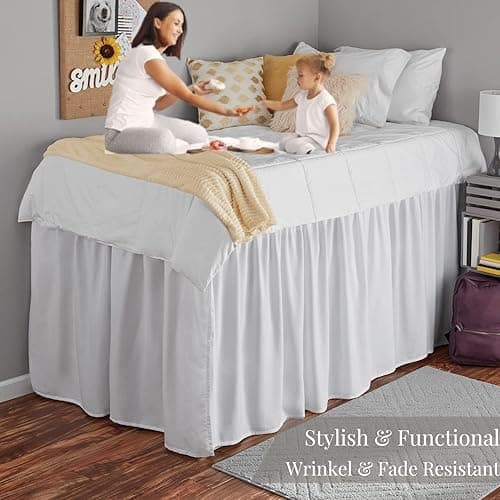 Dorm Bed Skirt Twin XL - Ruffled 36" Drop, 100% Microfiber, White Solid - Dorm Room Essentials and Décor - Twin XL - 36" Drop - White Solid thumbnail 5