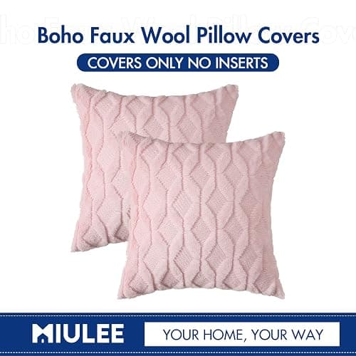 MIULEE Light Pink Throw Pillow Covers 18x18 Set of 2 Spring Decorative Farmhouse Couch Throw Pillows Boho Shells Cute Soft Plush Wool Winter Pillowcases for Valentines Day Bedroom Living Room Sofa thumbnail 6