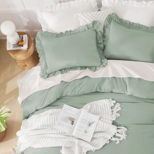 Andency Green Queen Comforter Set, 3 Pieces Farmhouse Shabby Chic Bedding | Bed Set for Queen Bed, All Season Soft Lightweight Polyester Bed Set for Men Women thumbnail 3