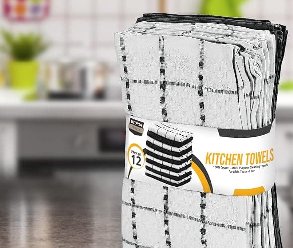 Utopia Towels - Kitchen Towels 12 Pack, 15 x 25 Inches, 100% Ring Spun Cotton Super Soft and Absorbent Linen Dish, Tea and Bar Towels Set, Black thumbnail 6