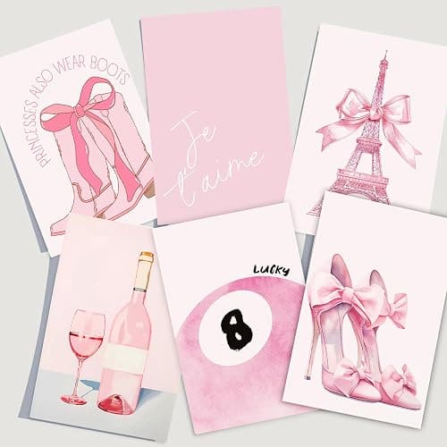 6Pink Preppy Wall Art Prints Set of 6 Coquette Bow Paris Themed Room Decor Lucky Cowgirl 8 Ball Picture Canvas Art Pink Trendy Posters Prints for Teen Girls Bedroom Dorm Decoration thumbnail 8