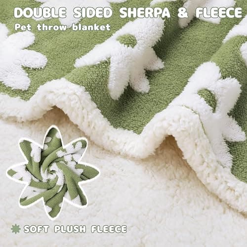 Luciphia Waterproof Pet Blanket for Medium Large Dogs Washable Fluffy Thick Jacquard Shag Fleece Warm Sherpa 3D Textured Flower Print for Cats Puppy Couch Protection (Green,40x28 inches) thumbnail 3