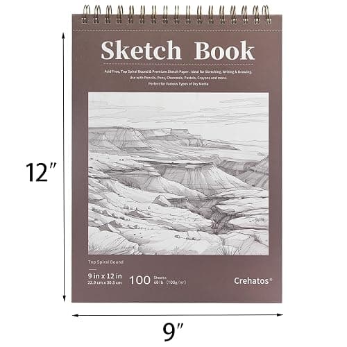 Crehatos 9" x 12" Sketch Book, Top Spiral Bound Sketch Pad, 100 Sheets 68lb/100gsm Drawing Paper, 1 Pack thumbnail 4