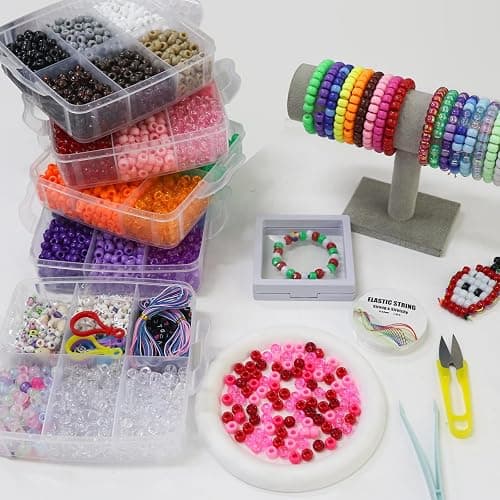 JULIMAIDONG 6500Pcs Kandi Pony Beads Bulk Letter for Bracelets Making Kits | Multi-Colored Alphabet Number Smile Bead for Hair Braids, 27 Colors Kandi Friendship Bead Jewelry Making Kits for Craft thumbnail 2