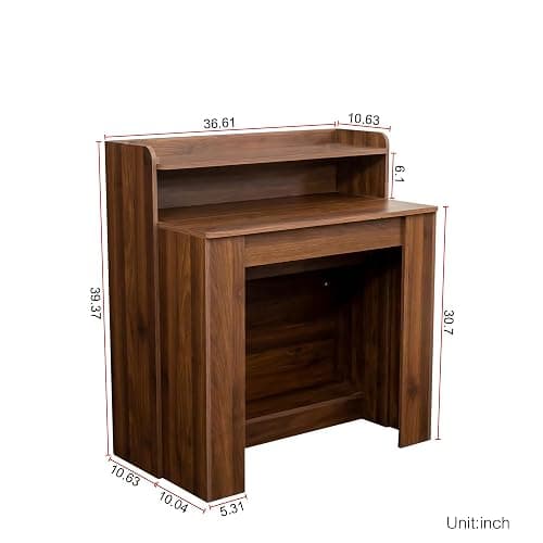 Pvillez Walnut Extendable Dining Room Table, 98.43" Expandable Dining Table with Storage Shelf, Rectangle Farmhouse Kitchen Table Extendable Wood Console Table Convertible Long Dining Table for 6 8 10 - Type1-walnut thumbnail 2