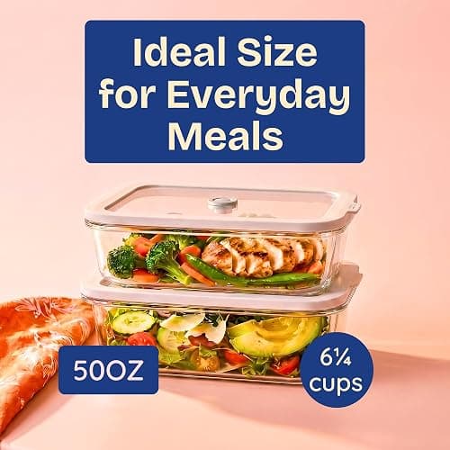 Non-Toxic Glass Food Containers with Lids, 2-Pack, 50 oz, Airtight, Gray | Plastic & BPA free. Glass body, glass lid & platinum silicone seal. Airtight & leakproof. Freezer & microwave safe. thumbnail 7