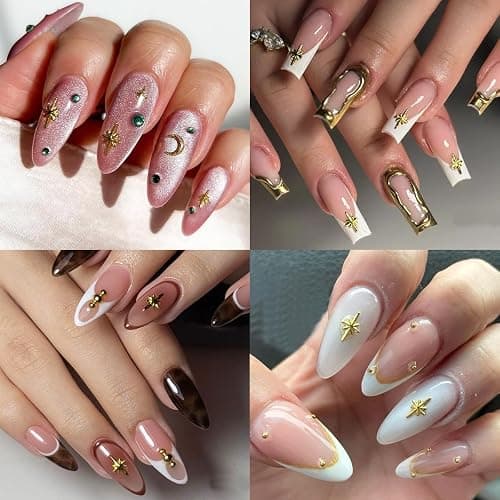 Fspronail Star Nail Charms, 2 Boxes Gold Nail Charms Twinkle Stars Cross Metal Charms for Nails Design Studs Rivets Mix Size Gold Caviar Nail Beads Y2K Decoration for Acrylic Nails thumbnail 7