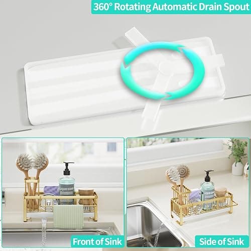 HapiRm Sponge Holder for Kitchen Sink - Self-draining Sink Caddy with Brush Holder and Dishcloth Holder, Stainless Steel Kitchen Organizer for Countertop - Gold thumbnail 3