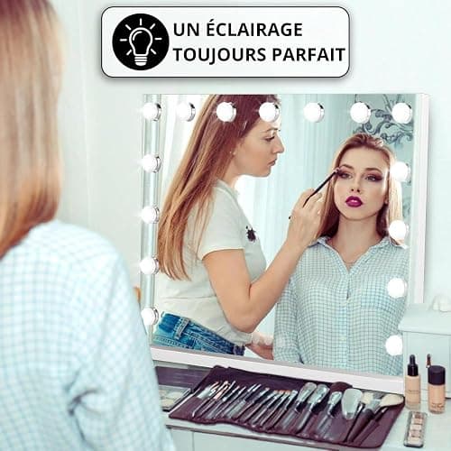 Bayt Miroir de Maquillage avec éclairage - Miroir Hollywood avec éclairage - Intensité réglable - 58 x 46 cm - Blanc thumbnail 8