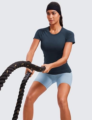 CRZ YOGA Seamless Workout Tops for Women Hip Length - Athletic Running Gym Yoga Short Sleeve Shirts Breathable Crewneck Tees thumbnail 4