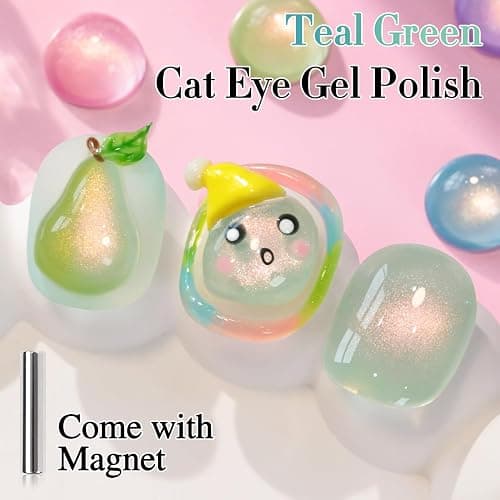 Double Rhythm 0.5 OZ Cat Eye Gel Polish with Magnet 15ML Holographic Glitter Shimmer Translucent Jelly Color Magnetic Nail Polish Salon DIY at Home (Light Green-MC1212) thumbnail 2