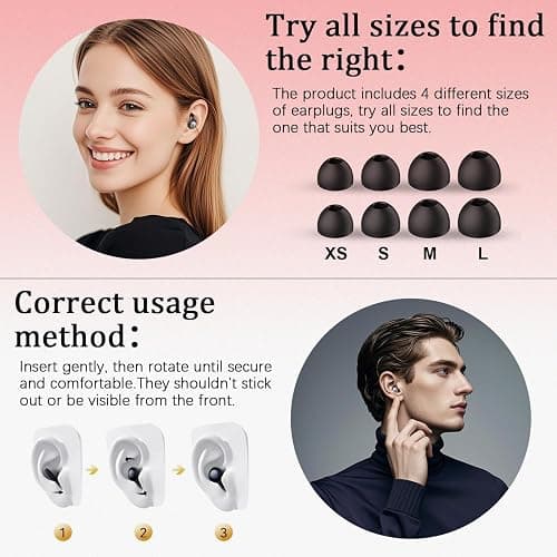 Ear Plugs for Sleeping Noise Cancelling 45dB, Reusable Silicone Earplugs with 8 Eartips and Travel Case, Soft Comfort Hearing Protection for Concerts, Snoring, Travel, Study (Black) thumbnail 5