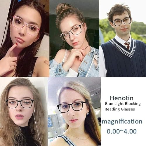 Henotin 4-Pack Blue Light Blocking Reading Glasses Women Men,Spring Hinge Computer Readers,Anti UV Ray Square Nerd Eyeglasses (Mixed Color, 1.25, Diopters) thumbnail 7