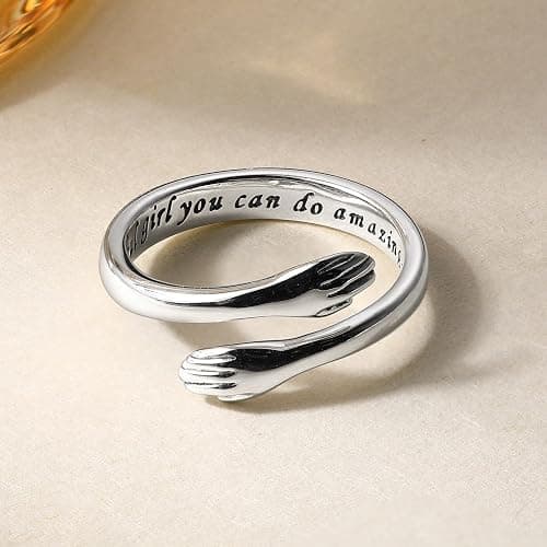 LOVECOM S925 Sterling Silver Hug Rings for Women Adjustable Hugging Hands Open Ring for Men Promise Rings Jewelry Birthday Mothers Day Gifts for Dad Mom Wife Daughters Grandma Best Friend thumbnail 4