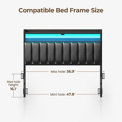 Rolanstar Headboard for Full Size Bed with Storage, 60,000 DIY Color of LED Light, Head Board with USB & Type C Port, Height Adjustable, Black Upholstered Cabeceras de Cama Comfortable Modern, Leather thumbnail 3