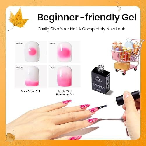 Beetles Blooming Gel, Blooming Gel Nail Polish Clear Uv Led Blossom for Spreading Effect Marble Natural Stone Watercolor Floral Print Fall Nails Soak off Diy Nail Art Design Manicure Gift for Women thumbnail 3
