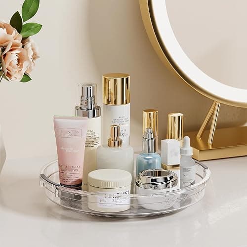 LAMU 2 Pack Clear Lazy Susan Turntable Organizer for Cabinet, 10.6'' 9.25'' Condiment Organizer for Refrigerator, Kitchen Pantry, Medicine Cabinet Organizer, Spices Rack Organization, Bathroom thumbnail 7
