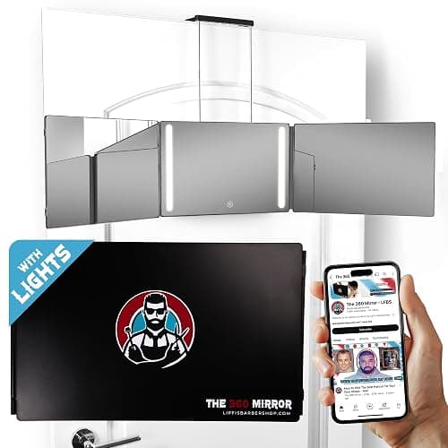 The 360 Mirror - 3 Way Mirror for Self Hair Cutting - Adjustable Trifold Barber Mirro to Cut Your Own Hair - Tri Fold Self Haircut System for Men - Three Sided Mirro for Haircuts (with LED) - Image 1