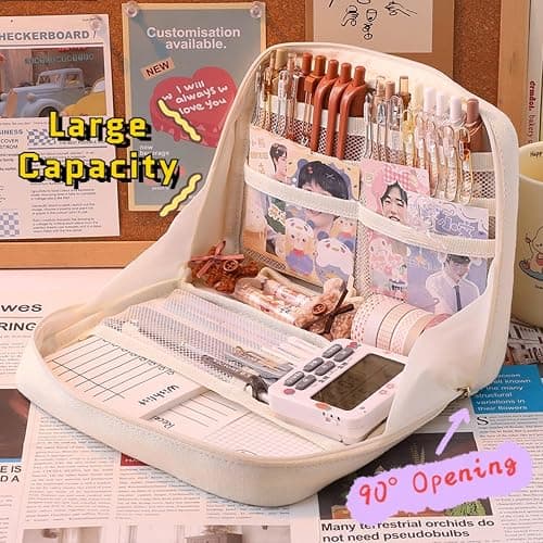 Fcteap Pencil Case Pouch Box Cute Kawaii Large Capacity Aesthetic Zipper Pen Holder Organizer Bag for Office Workspace Supplies Desk Accessories Travel (Green) thumbnail 3